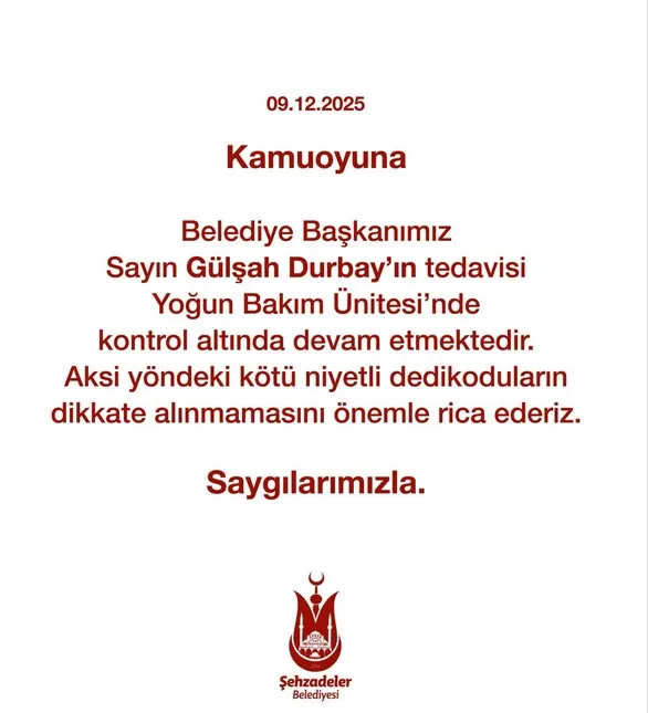 Başkan Gülşah Durbay’ın sağlık durumu için yeni açıklama